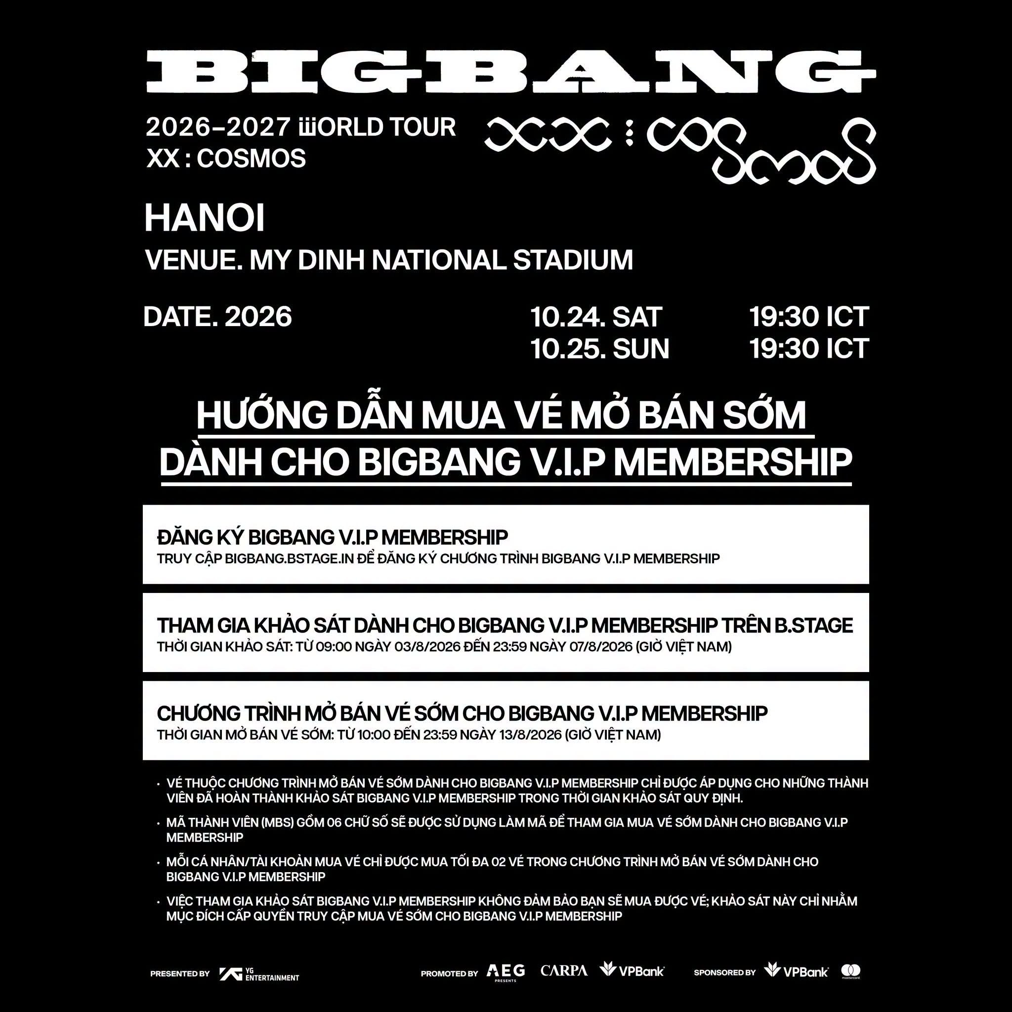 Toàn bộ vé thương mại của BIGBANG WORLD TOUR < XX : COSMOS > IN HANOI đều được mở bán minh bạch trên nền tảng CTicket.