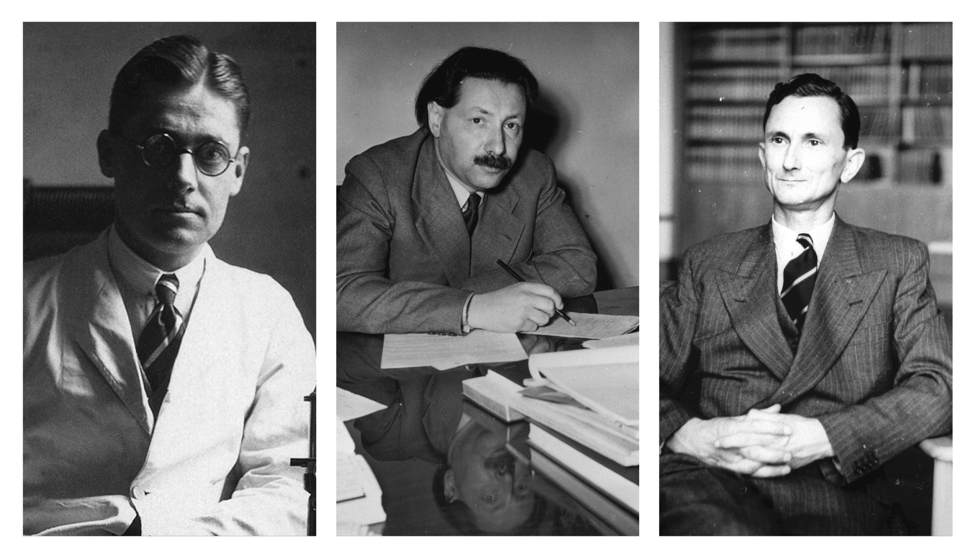 Từ trái qua phải lần lượt là Howard Florey, Ernst Chain và Norman Heatley