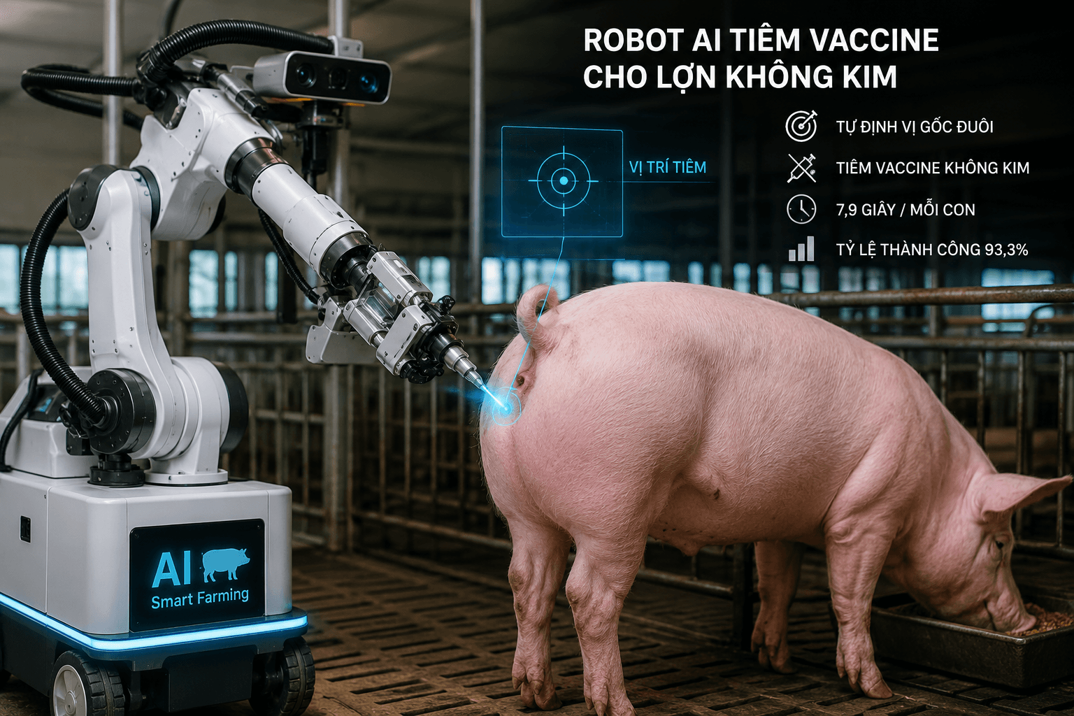 Robot AI tự tìm chỗ, tiêm vaccine không kim cho lợn chỉ trong 7,9 giây 