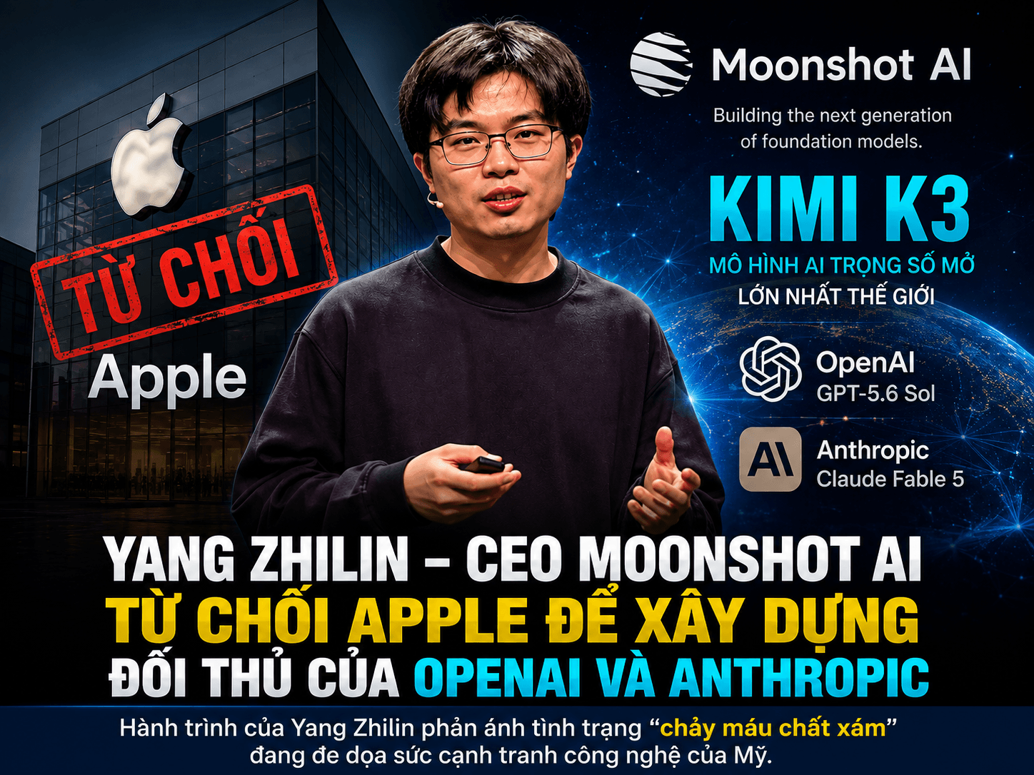 CEO Moonshot AI từng từ chối Apple để xây dựng đối thủ của OpenAI và Anthropic