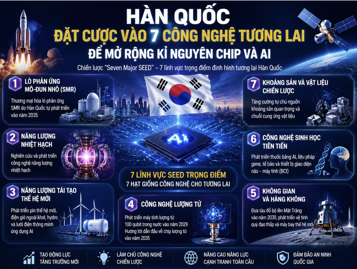 Hàn Quốc đặt cược vào 7 công nghệ tương lai, mở rộng kỉ nguyên chip và AI