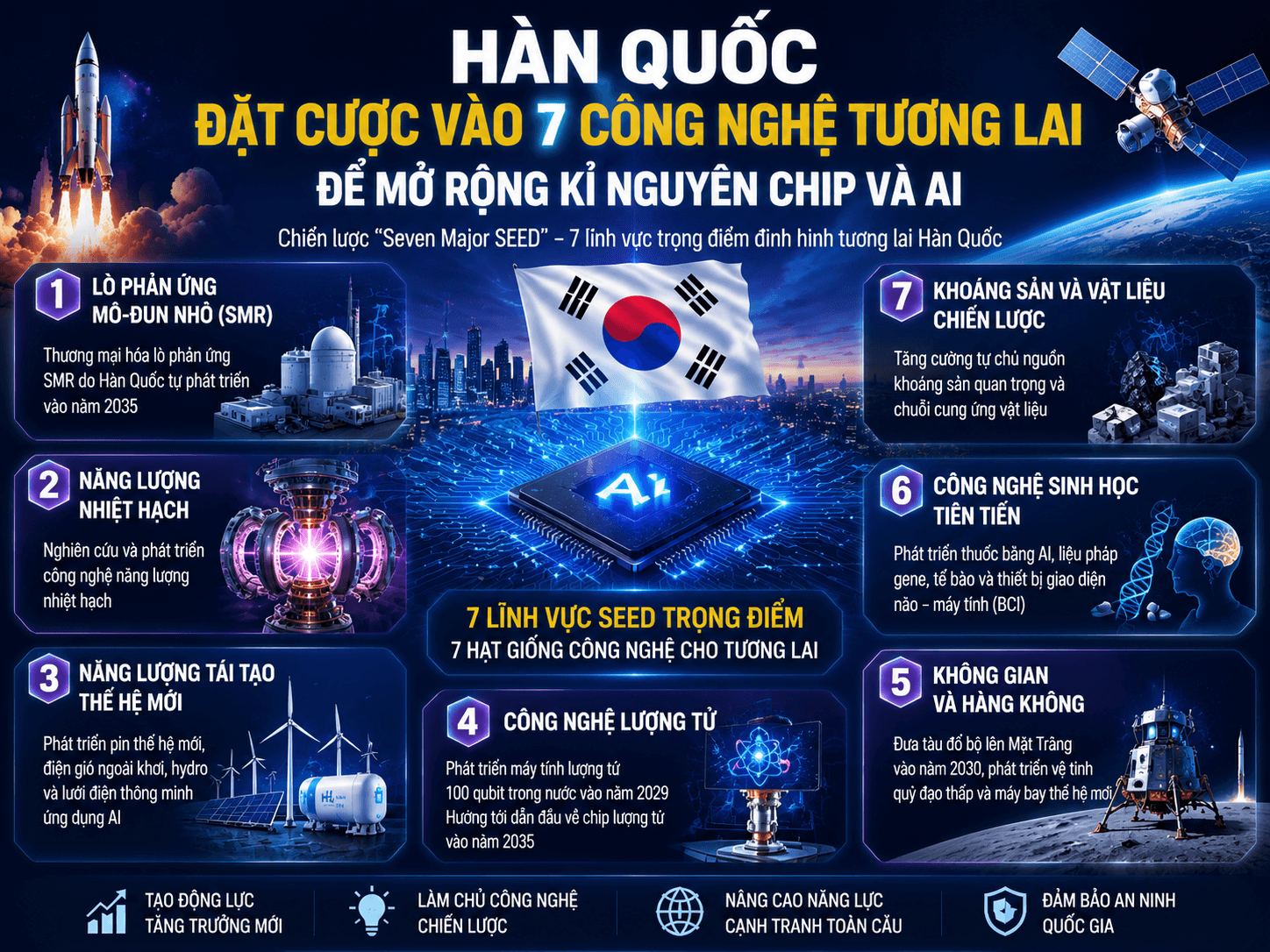 Hàn Quốc đặt cược vào 7 công nghệ tương lai, mở rộng kỉ nguyên chip và AI