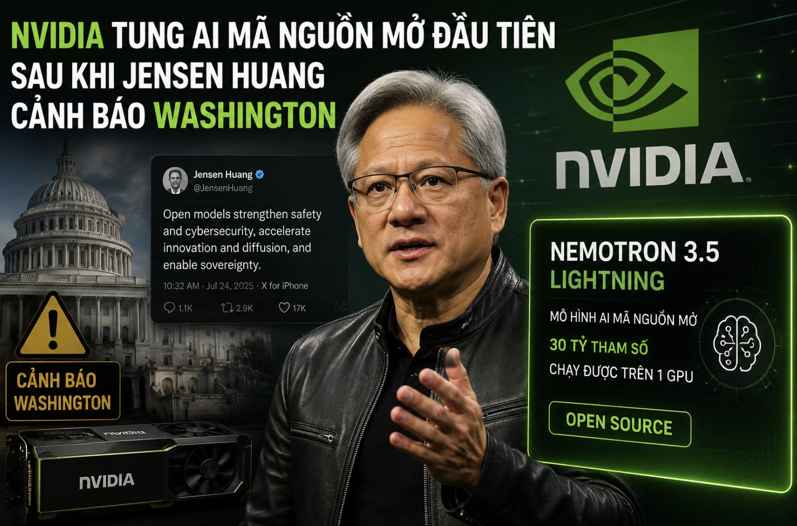 Nvidia tung AI mã nguồn mở đầu tiên kể từ khi Jensen Huang cảnh báo Washington