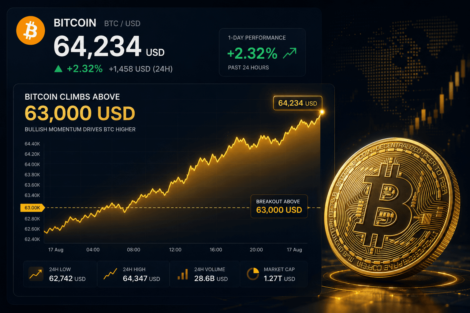 Giá Bitcoin hôm nay 18/8: Trở lại mốc 64.000 USD, giới đầu tư vẫn chưa thể yên tâm? 