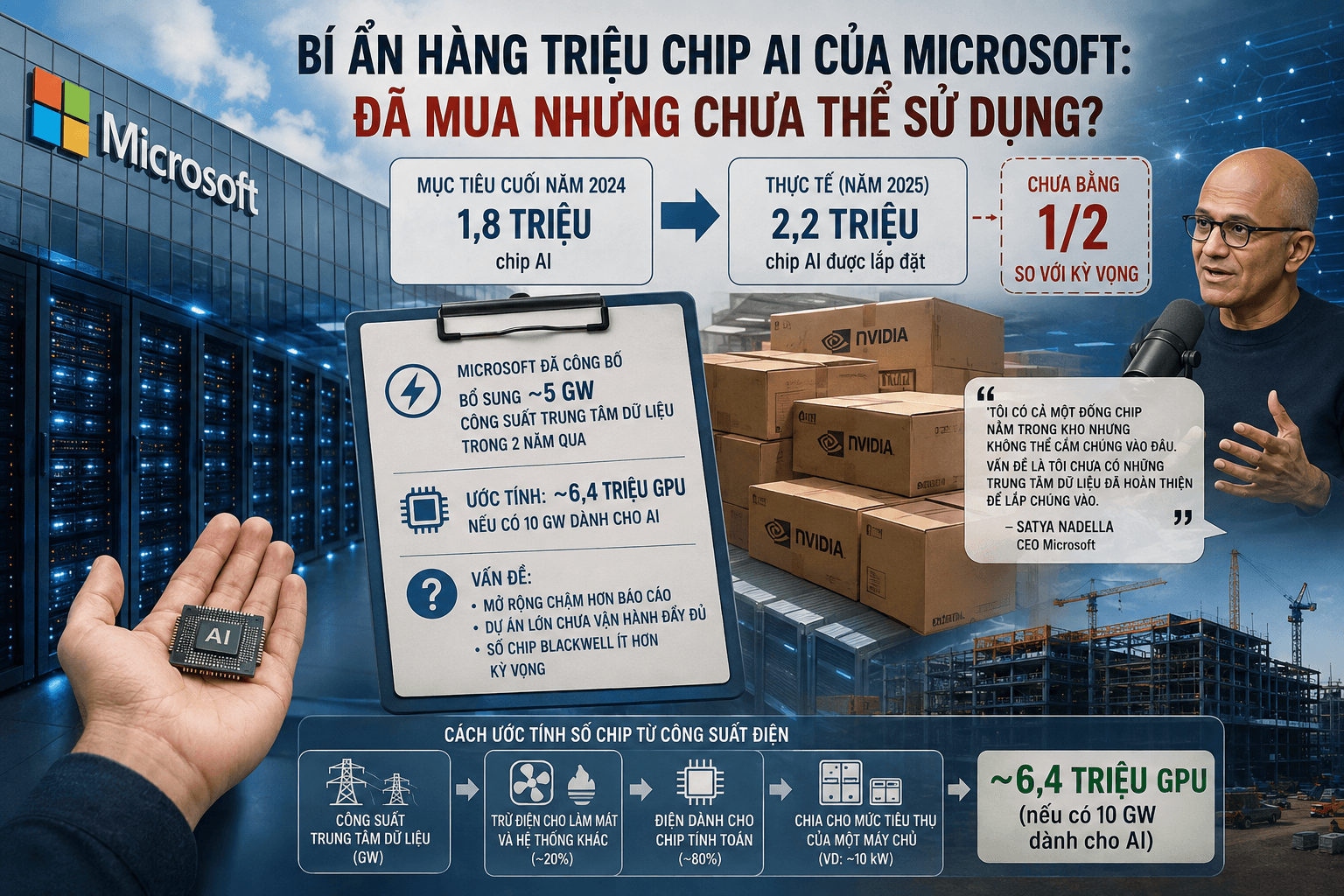 Bí ẩn hàng triệu chip AI của Microsoft Đã mua nhưng chưa thể sử dụng