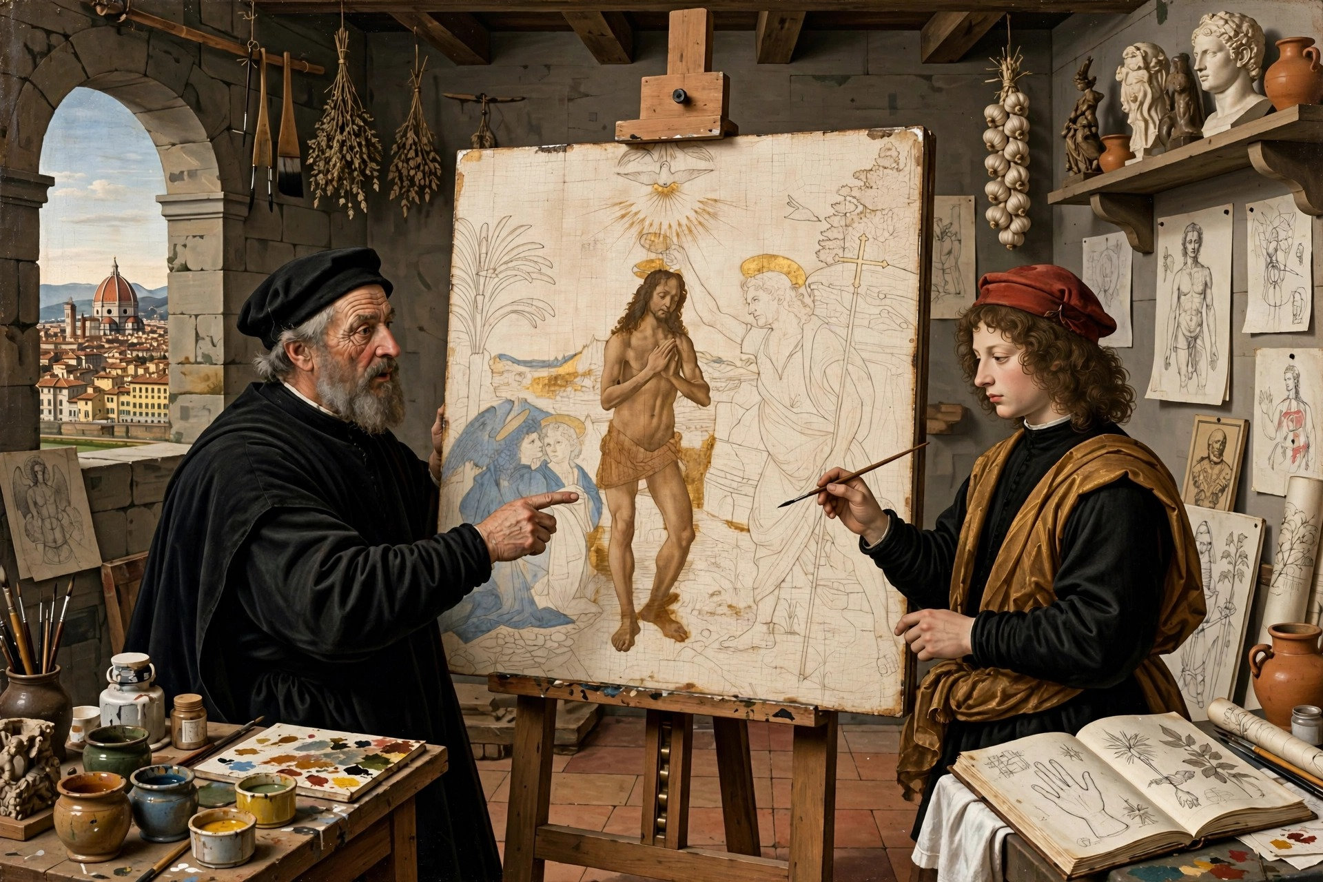Leonardo da Vinci bắt đầu học vẽ ở xưởng của Verrocchio