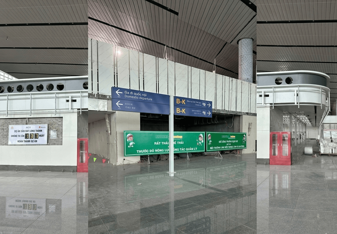 Một góc bên trong nhà ga đang hoàn thiện của dự án Sân bay quốc tế Long Thành.