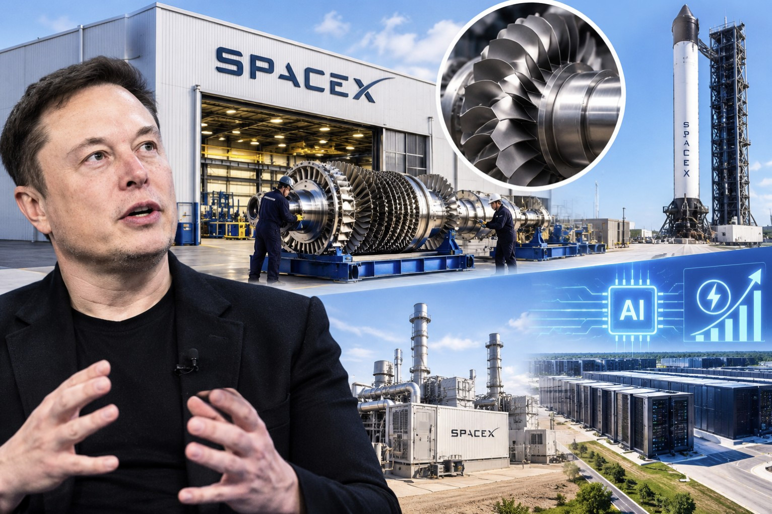 Elon Musk SpaceX tự làm linh kiện tuabin khí để giải cơn khát điện của AI
