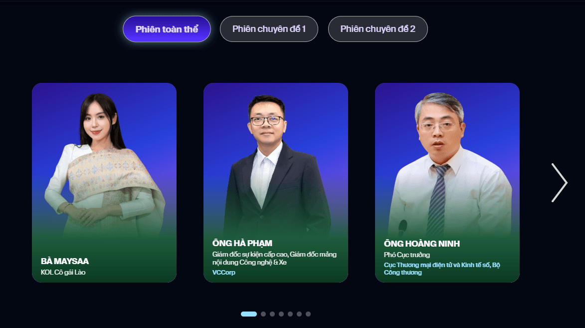 Maysaa (trái), ông Hà Phạm và ông Hoàng Ninh là các diễn giả tại phiên toàn thể KOL Summit 2026. Ảnh: BTC