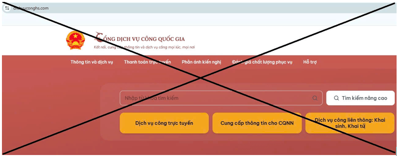 Một trang website giả mạo Công dịch vụ công quốc gia. Ảnh: TL