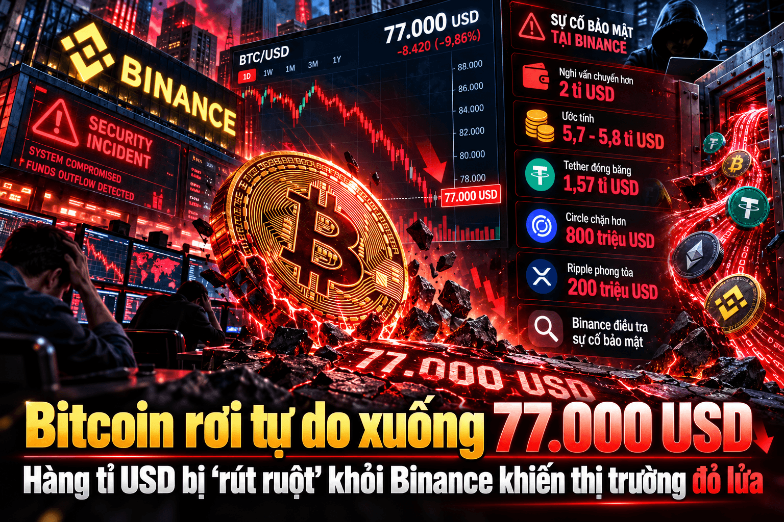 Khoảng 6 tỉ USD bị ‘rút ruột’ khỏi Binance, giá Bitcoin rơi tự do 