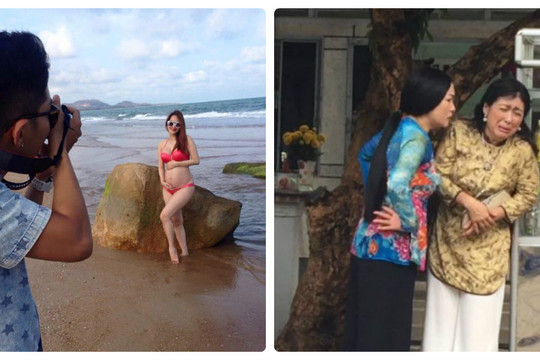 Facebook sao: Khánh Thi diện bikini 'khoe bụng to' cho Phan Hiển chụp ảnh
