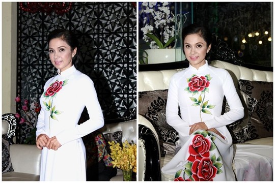 Việt Trinh đẹp nền nã với áo dài trắng trong đêm nhạc từ thiện