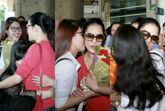 Fan bật khóc ôm hôn Thu Phương ở sân bay