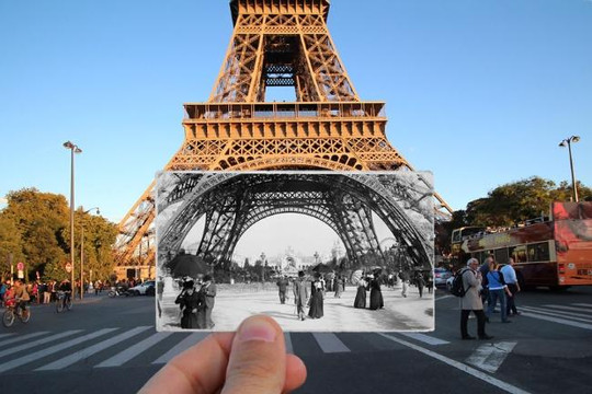 Bộ ảnh độc đáo lồng ghép phong cảnh Paris xưa và nay