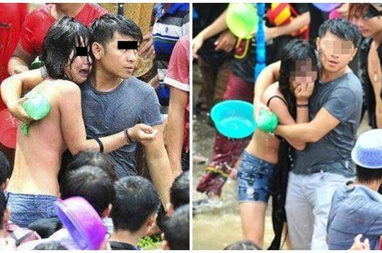  Cô gái khóc nức nở vì bị lột tung áo trong Lễ hội té nước 