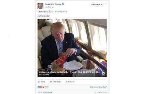 Donald Trump đăng hình ăn mừng chiến thắng gây sốt cộng đồng mạng