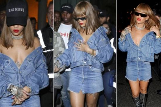 Rihanna táo bạo kéo áo khoác khoe vòng 1 không nội y sau khi rời hộp đêm