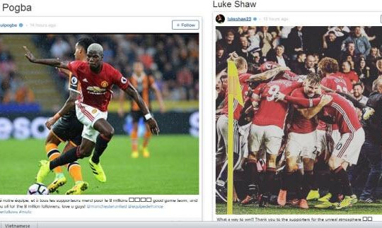 Trừ Ibrahimovic và Martial, 12 cầu thủ Man United ăn mừng chiến thắng trên Instagram