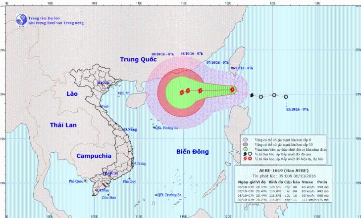 Bão mạnh Aere đang tiến vào Biển Đông