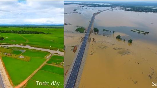 Flycam gần 1.000 hộ dân Quảng Trị chịu cảnh nhà ngập trong mưa lũ