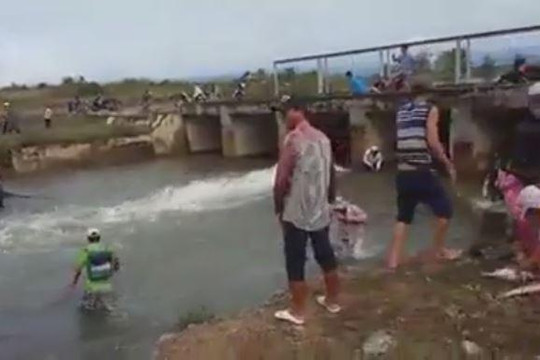 Người dân Bình Thuận đổ xô bắt cá dưới đập thủy lợi