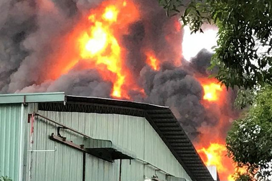 Đang cháy cực lớn một khu nhà xưởng tại TP.HCM