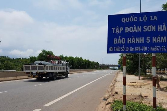 Duy nhất gói bảo hành 5 năm Quốc lộ 1A qua Quảng Bình đoạt giải chất lượng xuất sắc 	