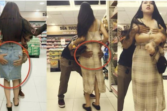 Clip thanh niên xăm trổ giả bảo vệ siêu thị sờ soạng 2 gái xinh Hà thành