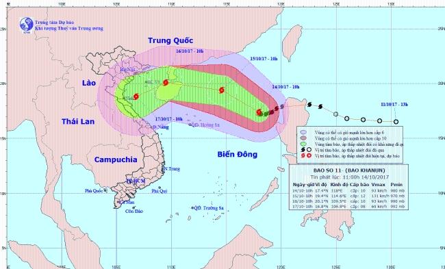 Bão số 11 gió giật cấp 15 trên Biển Đông