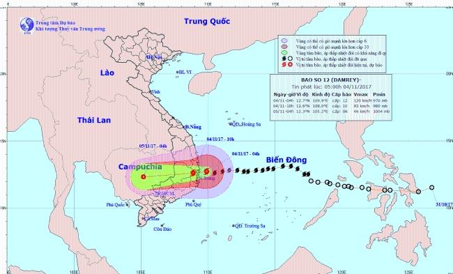 Bão số 12 vào đất liền từ Phú Yên tới Ninh Thuận, gió giật cấp 15, mưa rất to