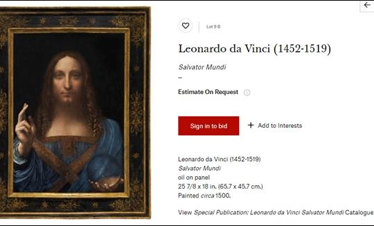 Tranh vẽ Chúa Jesus của Leonardo da Vinci dự kiến sẽ bán được 150 triệu USD