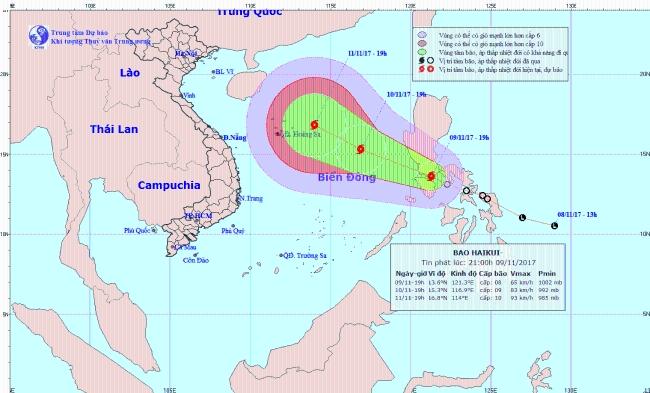 Sáng mai 10.11 bão vào biển Đông, gió giật cấp 13