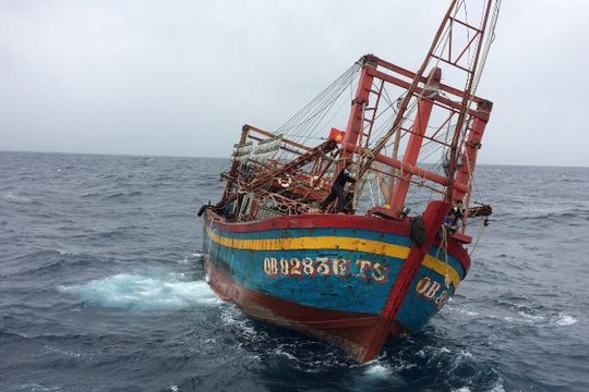 Cứu thành công 9 thuyền viên tàu cá trôi dạt trên biển
