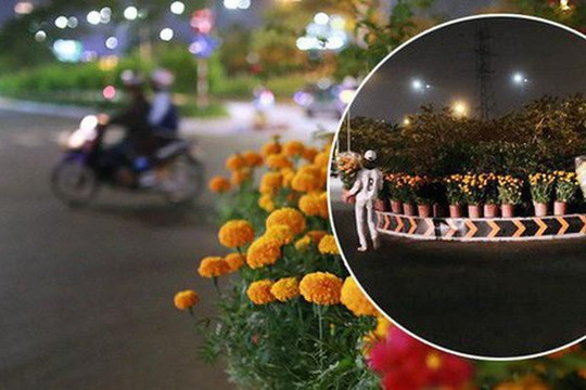 Xúc động hình ảnh hai vợ chồng mang hoa ế 30 Tết trang trí cho vòng xoay ở Sài Gòn