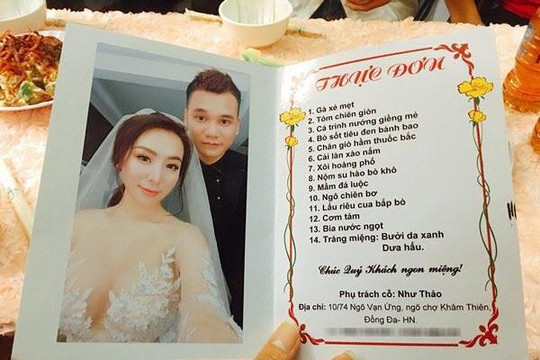 Khắc Việt đãi khách dự đám hỏi 14 món, in ảnh vợ nóng bỏng lên thực đơn