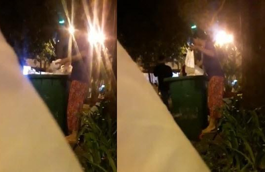 Clip nữ quái lấy đá từ thùng rác pha nước cho khách ở Hồ Con Rùa