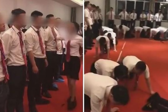 Nhân viên công ty Trung Quốc bị tát, bắt bò vì làm việc kém
