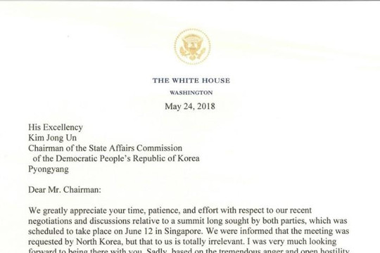 Ông Trump tuyên bố hủy cuộc gặp thượng đỉnh với ông Kim Jong-un