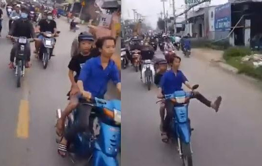 Clip nhóm quái xế Sài Gòn phóng xe bạt mạng trên quốc lộ, giơ chân dọa đạp người
