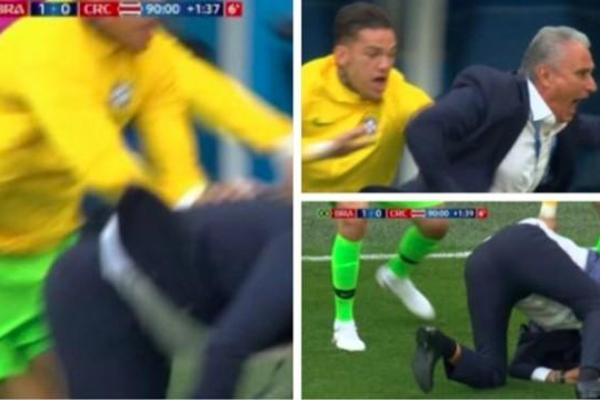 HLV Tite vui sướng đến nỗi té lộn nhào, chấn thương vai khi ăn mừng bàn thắng của Coutinho