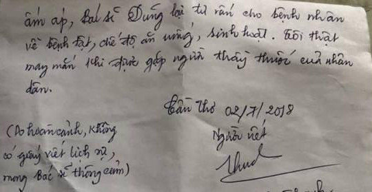 Lá thư tay cảm động của người thân 1 bệnh nhân gửi cho bệnh viện