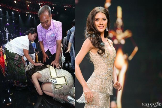 Tân Hoa hậu Hòa bình Thái Lan quỳ lạy ba mẹ tỏ lòng biết ơn sau khi đăng quang 