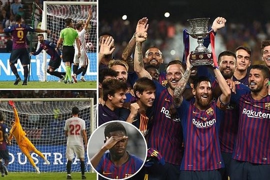 Messi lần đầu giơ cao Cúp với tư cách đội trưởng Barcelona