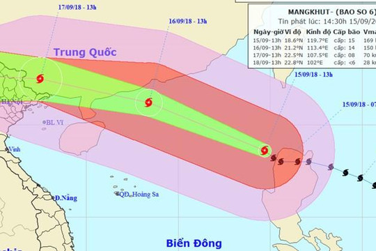Bão Mangkhut vào Biển Đông trên cấp 17, dự báo vào Trung Quốc