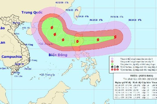 Siêu bão Yutu gần Biển Đông có sức gió mạnh nhất 200km/giờ, giật trên cấp 17