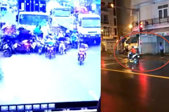 Bị cướp xe máy vì chạy vào lề tránh container khi dừng đèn đỏ?!