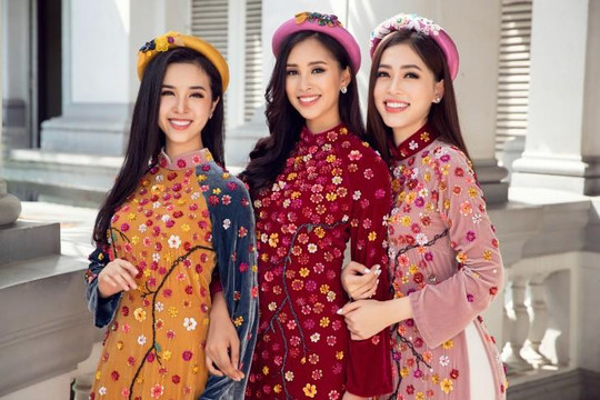 Hoa hậu Tiểu Vy cùng á hậu Bùi Phương Nga, Thúy An diện áo dài đón Xuân 2019