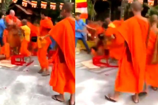 Clip nhóm sư chùa cầm ghế và tô đánh nhau trong thiền viện ở Đồng Nai