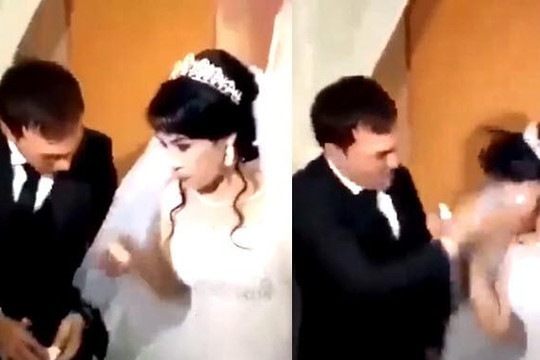 Clip chú rể cục súc tát cô dâu trong lễ cưới vì bị trêu chọc
